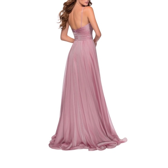 La Femme 28611 Pleated Bodice Chiffon Ball Gown Mauve Size 2 NWT - Picture 2 of 8